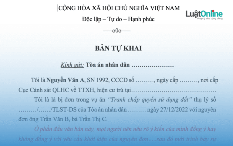 Bị đơn là ai? Mẫu bản tự khai chuẩn là mẫu nào?
