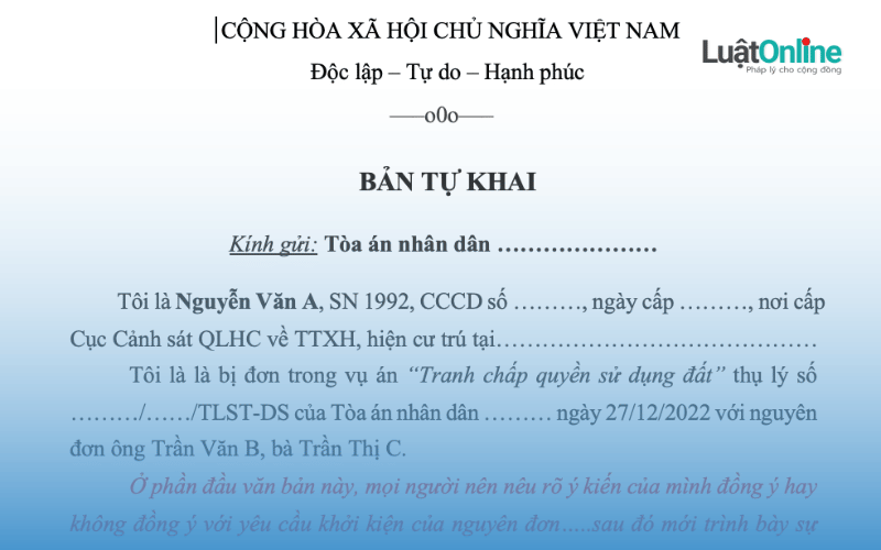 Bị đơn là ai? Mẫu bản tự khai chuẩn là mẫu nào?