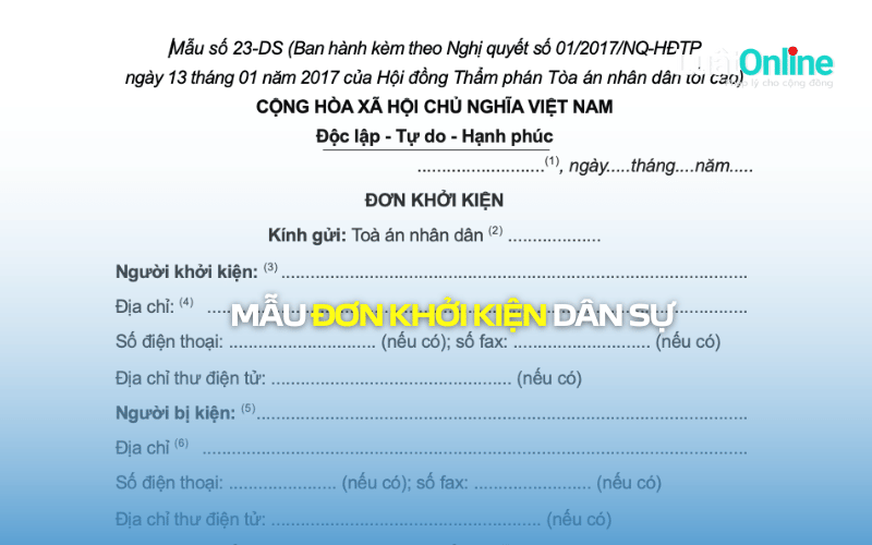 Mẫu đơn khởi kiện dân sự mới nhất