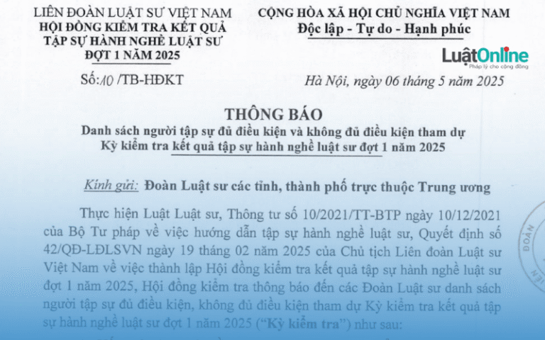 Thông báo danh sách người tập sự đủ điều kiện và không đủ điều kiện tham dự kỳ thi tập sự luật sư đợt 1 năm 2025