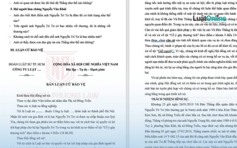 Luận cứ bảo vệ bị hại Nguyễn Trí Tư