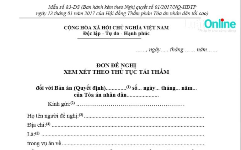 Mẫu đơn đề nghị thủ tục tái thẩm vụ án dân sự