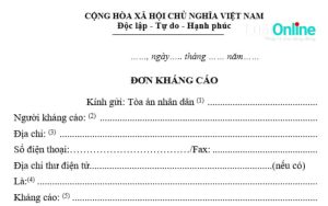 Mẫu đơn kháng cáo vụ án hình sự và hướng dẫn cách viết