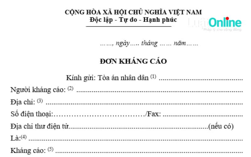 Mẫu đơn kháng cáo vụ án hình sự và hướng dẫn cách viết