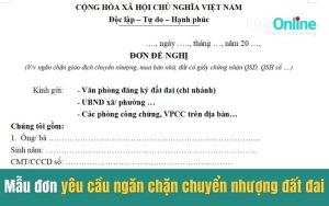 Mẫu đơn yêu cầu ngăn chặn chuyển nhượng đất đai