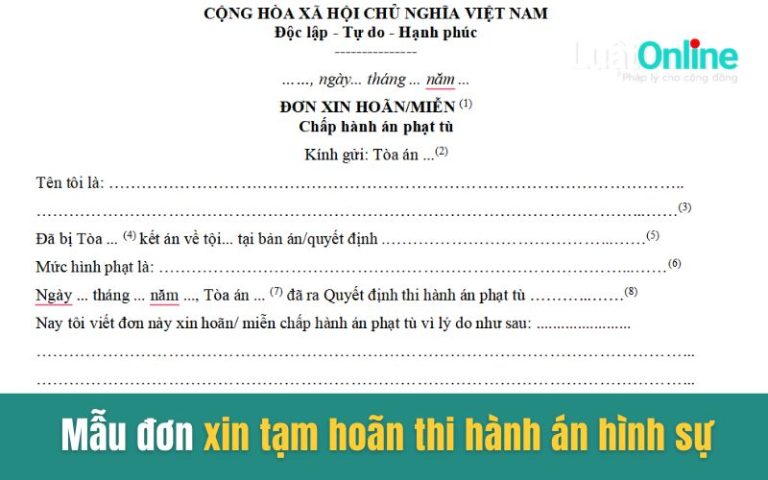 Mẫu đơn xin tạm hoãn thi hành án hình sự