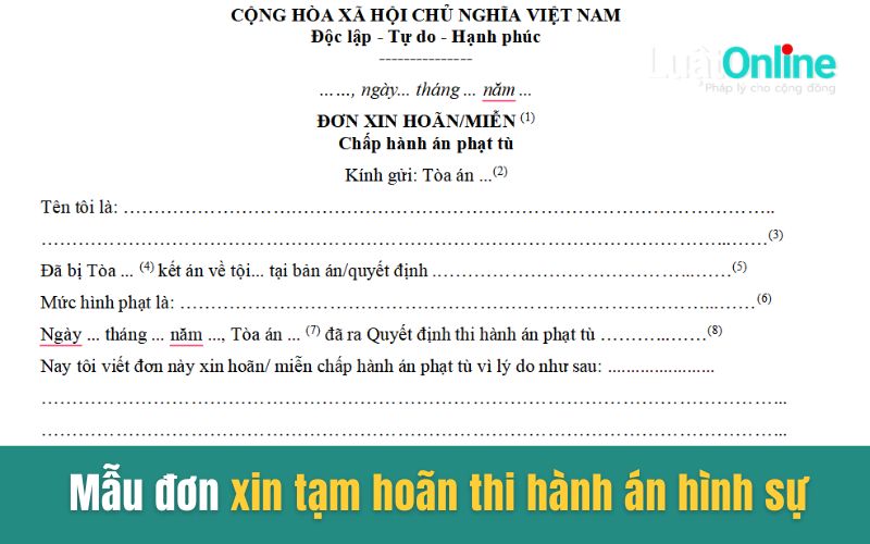 Mẫu đơn xin tạm hoãn thi hành án hình sự