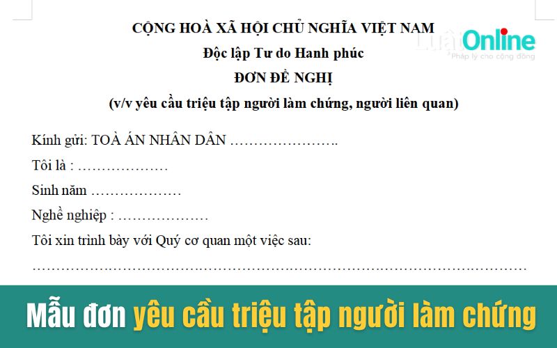 Mẫu đơn yêu cầu triệu tập người làm chứng