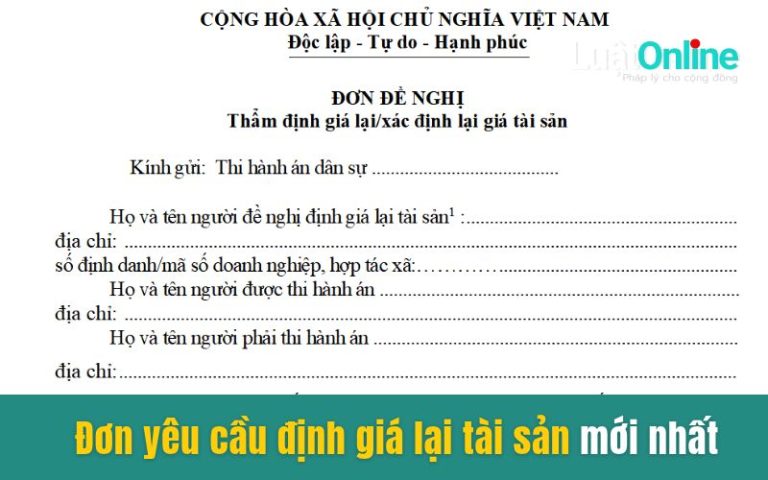 Đơn yêu cầu định giá lại tài sản mới nhất