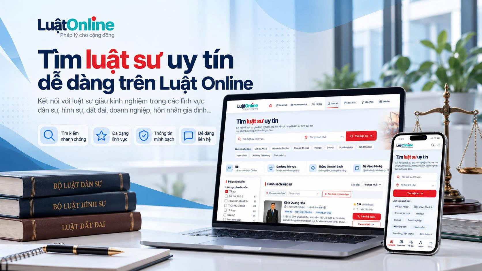 Tìm luật sư uy tín dễ dàng trên nền tảng Luật Online