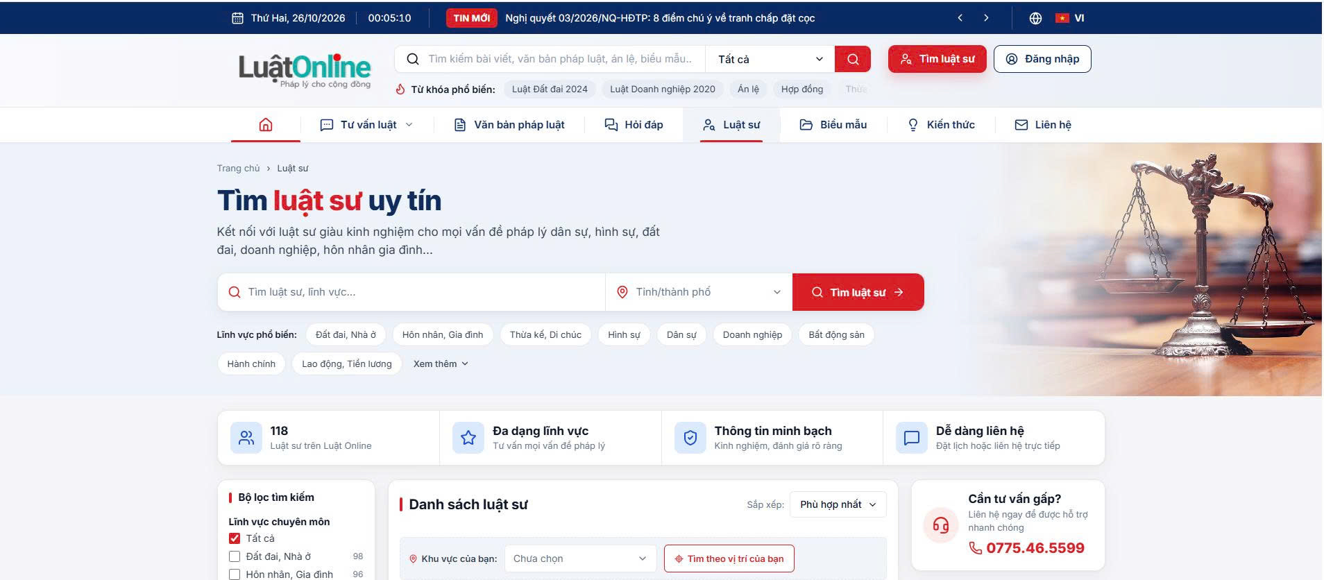 Trang tìm Luật sư trên Luật Online