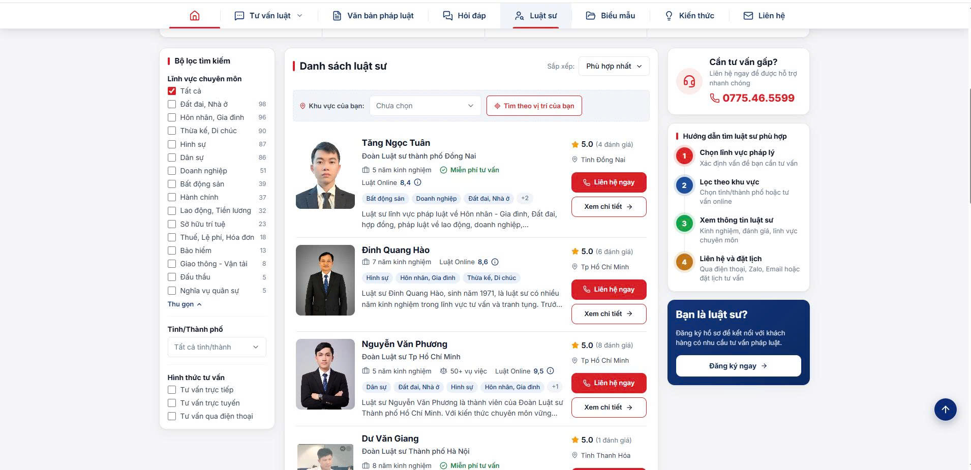 Cách tìm luật sư phù hợp trên Luật Online